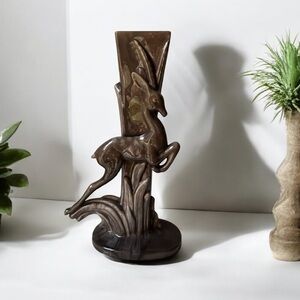 MCM Vintage ROYAL HAEGER Art Deco GAZELLE Vase Brown 15 Inches Tall